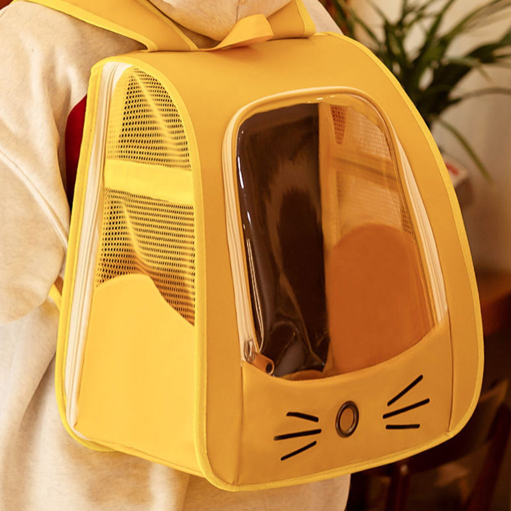 Cat Carrier Backpack Ventilated Mesh Pet Backpack for Medium Cat Transparent & Foldable for Travel Hiking