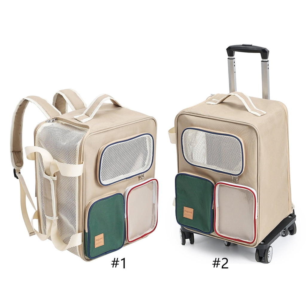 Wheeled Pet Carrier Backpack for Dogs and Cats, Foldable Travel Bag with Breathable Mesh for Vet Visits