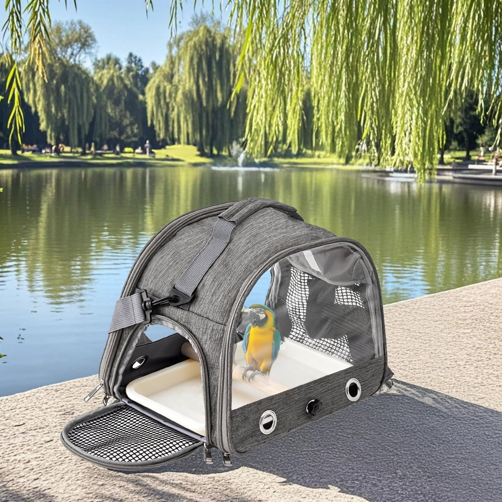 Parrot Travel Carrier, Airline Approved Bird Carrier Backpack, Portable Pet Carrier with Transparent Mesh, Adjustable Strap, Stainless Steel Tray for Parrots, Hamsters, and Small Pets