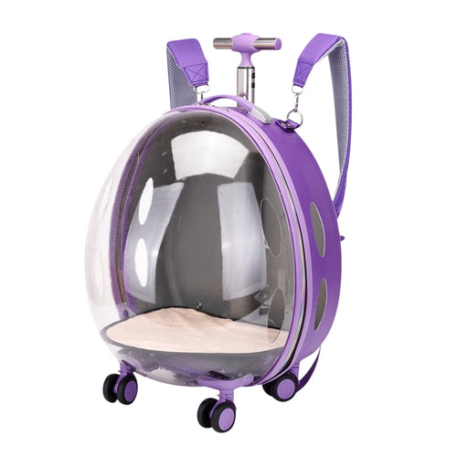 Aihimol Transparent and Fully Breathable Pet Carrier Backpack with Trolley Wheels for Dogs,Cats,Parrots or Bunnies,for Traveling/Taking a Walk,Less than 20 lds Pets