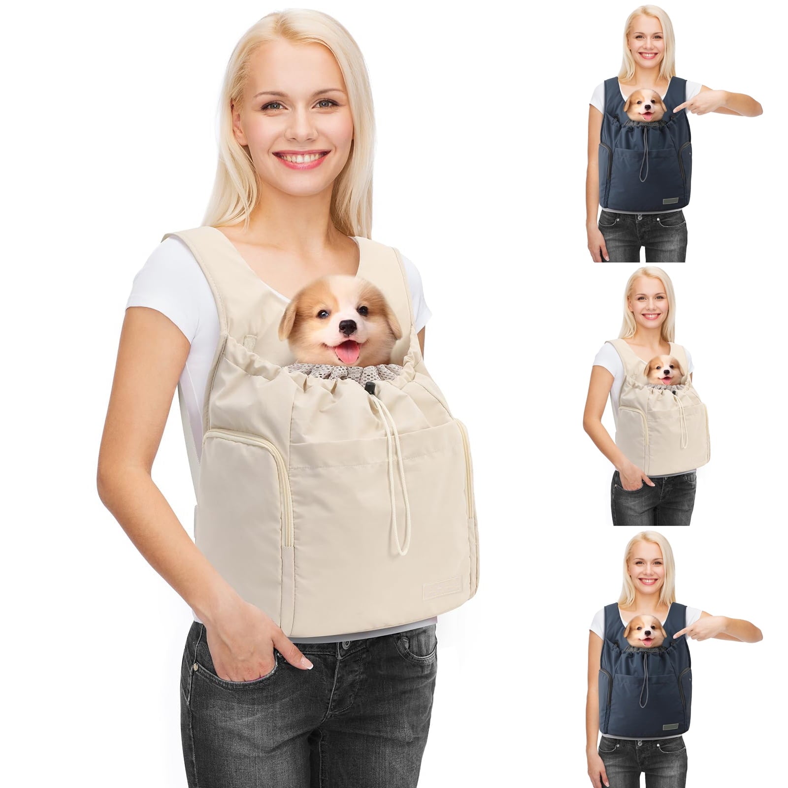 Cat Front Carrier - Pet Carrier Backpack for Cats Dogs, Breathable Adjustable Front-facing Chest Carrier with Shoulder Strap, Outdoor Travel Bag for Small Pets Daily, Dark Blue
