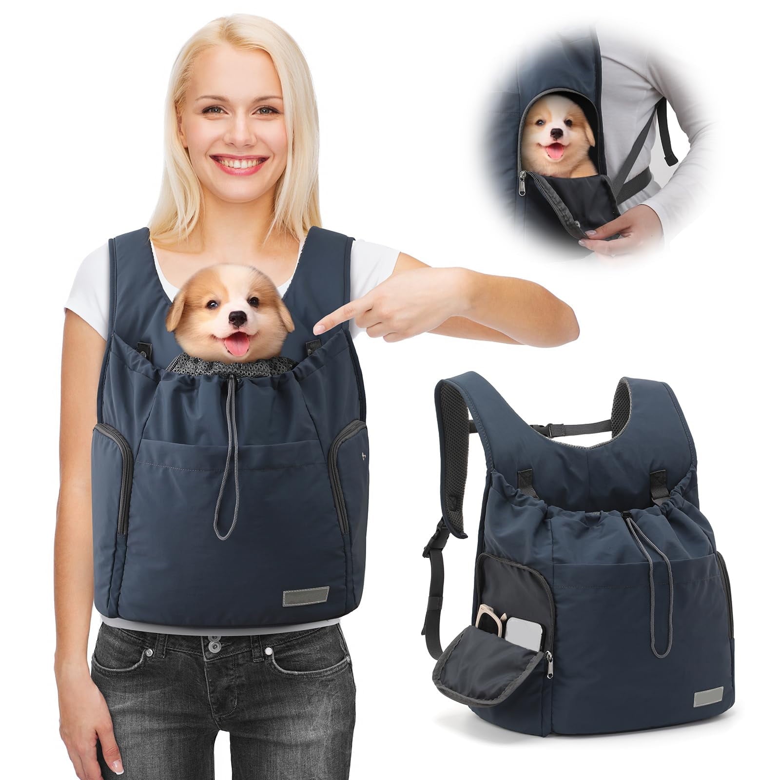 Cat Front Carrier - Pet Carrier Backpack for Cats Dogs, Breathable Adjustable Front-facing Chest Carrier with Shoulder Strap, Outdoor Travel Bag for Small Pets Daily, Dark Blue