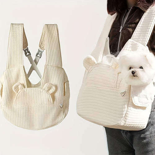 Chest-Front Pet Carrier Backpack for Small Dogs & Cats up to 12lbs, 16.14x14.96in with Insulated Warm Bed & Panoramic Transparent Window Beige