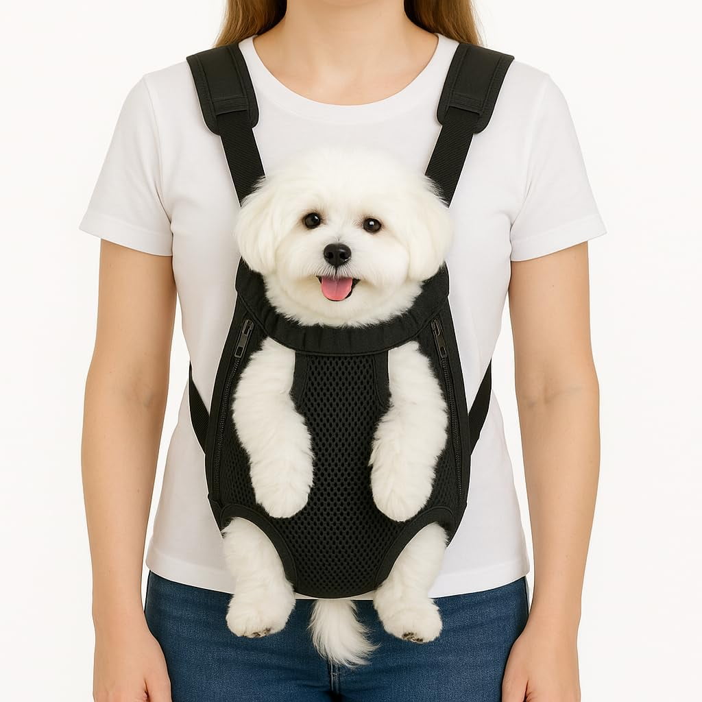 Dog Backpack Carrier, Adjustable Pet Front Carriers, Legs Out Carrying Sling Travel Bag for Small Medium Dogs 8-12 Lbs, Soft Wearable Puppy Chest Carry Backpacks for Walking/Hiking/Camping/Traveling