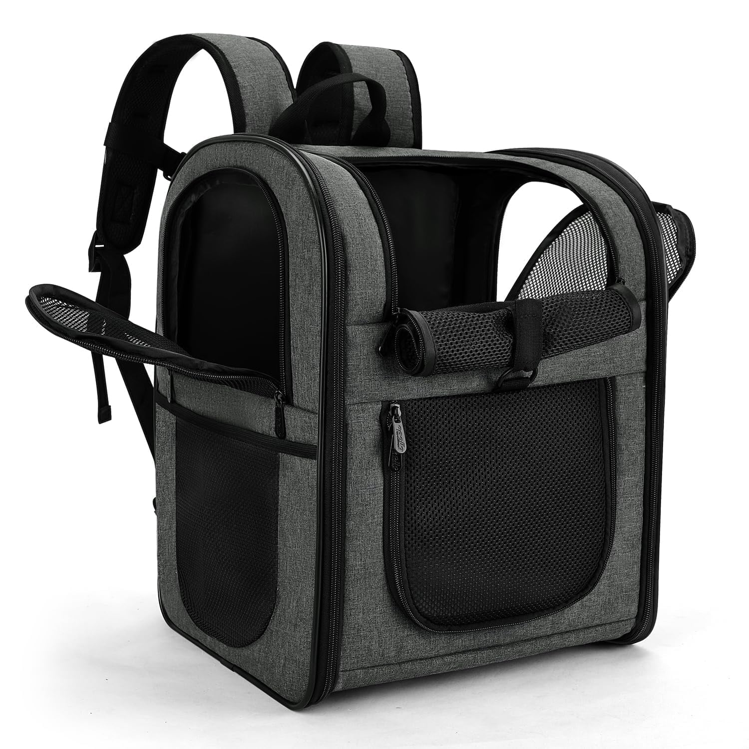 Dog & Cat Carrier Backpack for 4-18lb Pets - Safety Features with Cushioned Back Support, Breathable Mesh Pet Backpack for Hiking, Travel, Outdoor (Gray)