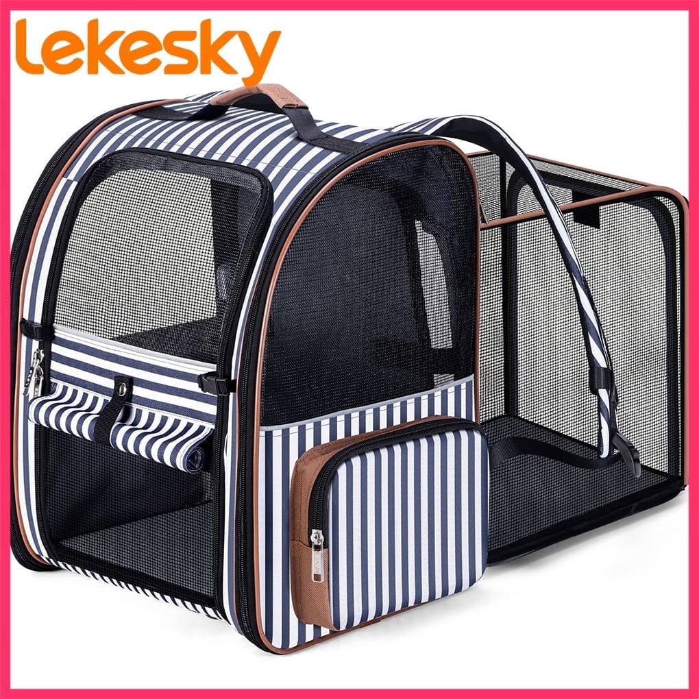 Extra Large Cat Backpack Carrier Expandable Pet Carrier Backpack for Small Dogs Medium Cats Fit Up to 18 Lbs, Dog Backpack Carrier, Foldable Puppy Backpack Carrier for Travel, Hiking,Striped