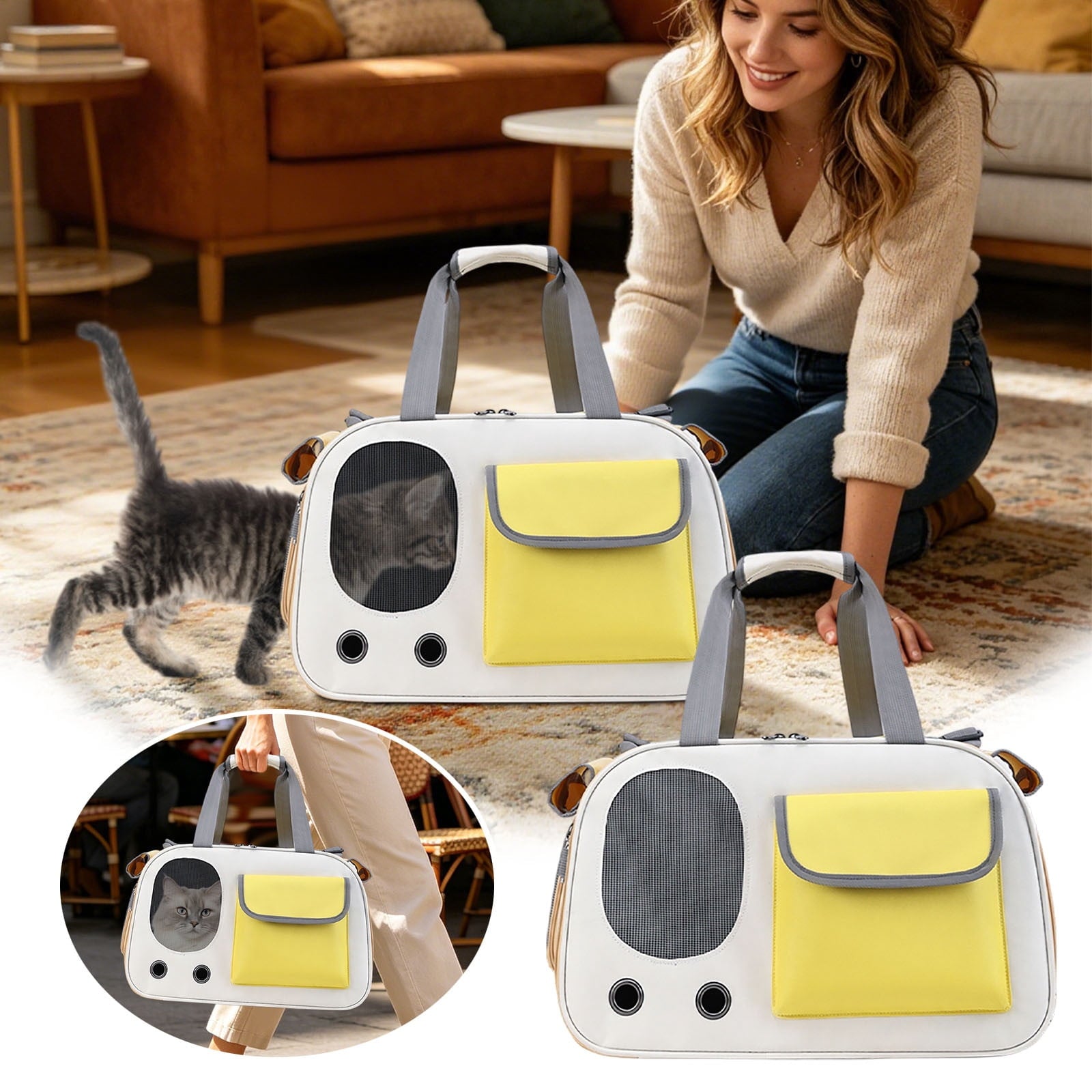 Gytml Pet Carrier Backpack, Breathable Nylon Cat Dog Carrier, Ergonomic Seat Belt Safe Bag For Hiking Travel & Outdoor Activities(Yellow-45X26X28cm)