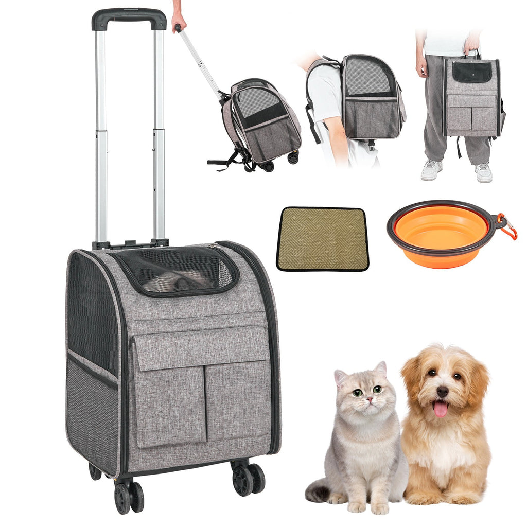HLL Rolling Pet Carrier Backpack with Removable Wheels, Airline Approved for Pets up to 18 lbs, Large Soft-Sided Carrier for Small Dogs and Medium Cats