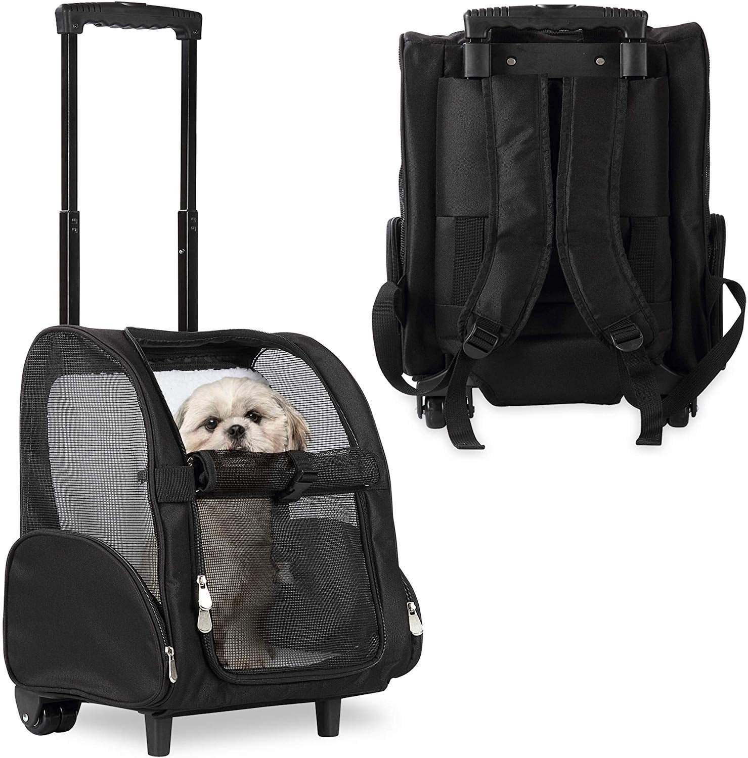 KOPEKS Deluxe Backpack Pet Travel Carrier with Wheels - Heather Gray - Approved by Most Airlines - Large