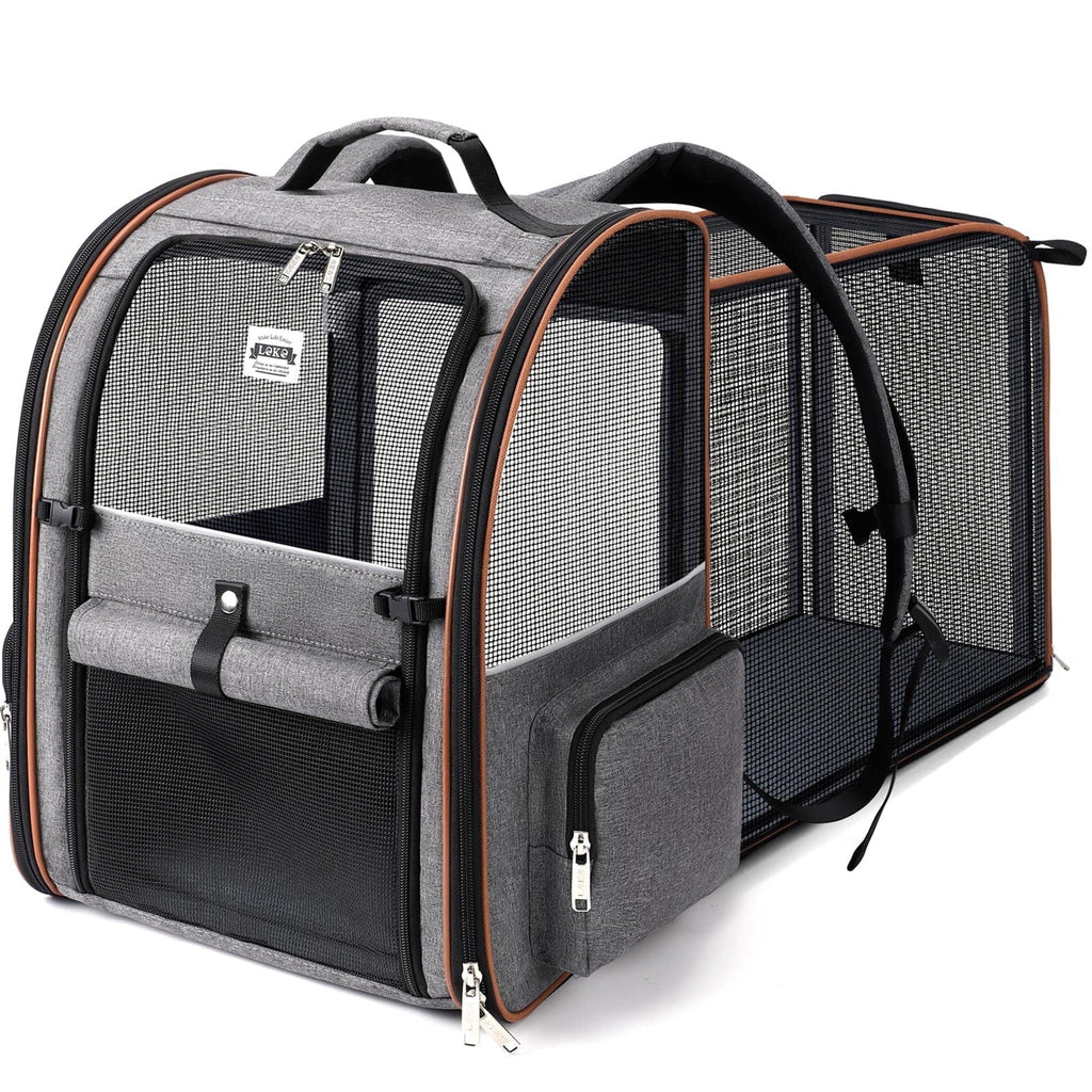 LEKE - Large Cat Backpack Carrier Expandable Pet Carrier Backpack for Small Dogs Medium Cats Fit Up to 18 Lbs, Dog Backpack Carrier, Foldable Puppy Backpack Carrier for Travel, Hiking,Grey