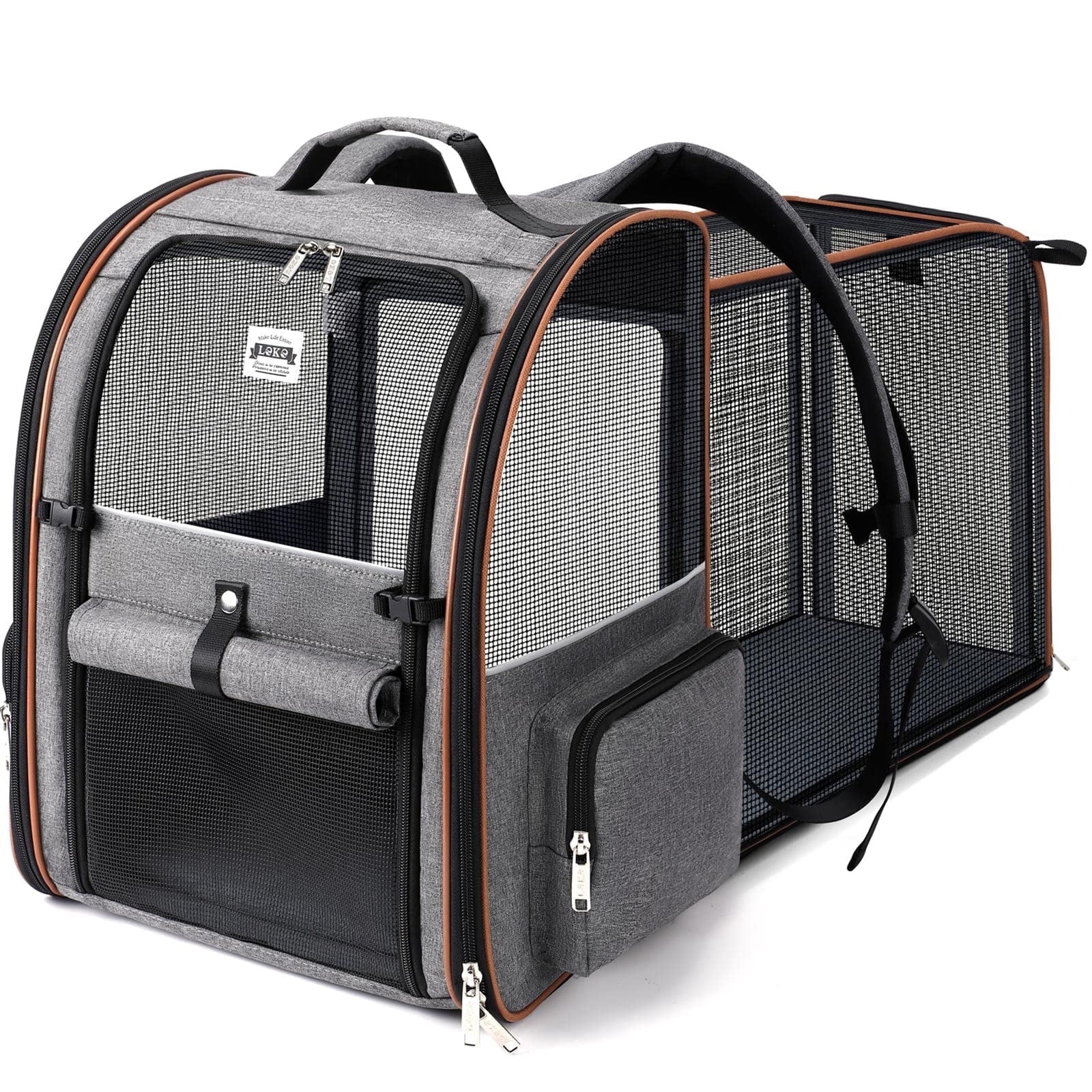 LEKE - Large Cat Backpack Carrier Expandable Pet Carrier Backpack for Small Dogs Medium Cats Fit Up to 18 Lbs, Dog Backpack Carrier, Foldable Puppy Backpack Carrier for Travel, Hiking,Grey