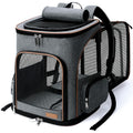 Lekesky - Expandable Pet Carrier Backpack for Medium Dogs & Large Cats (Up to 25 Lbs) - Collapsible Design, Extra Room, Breathable 360° Mesh, Travel Comfort, Safety Leash - Grey