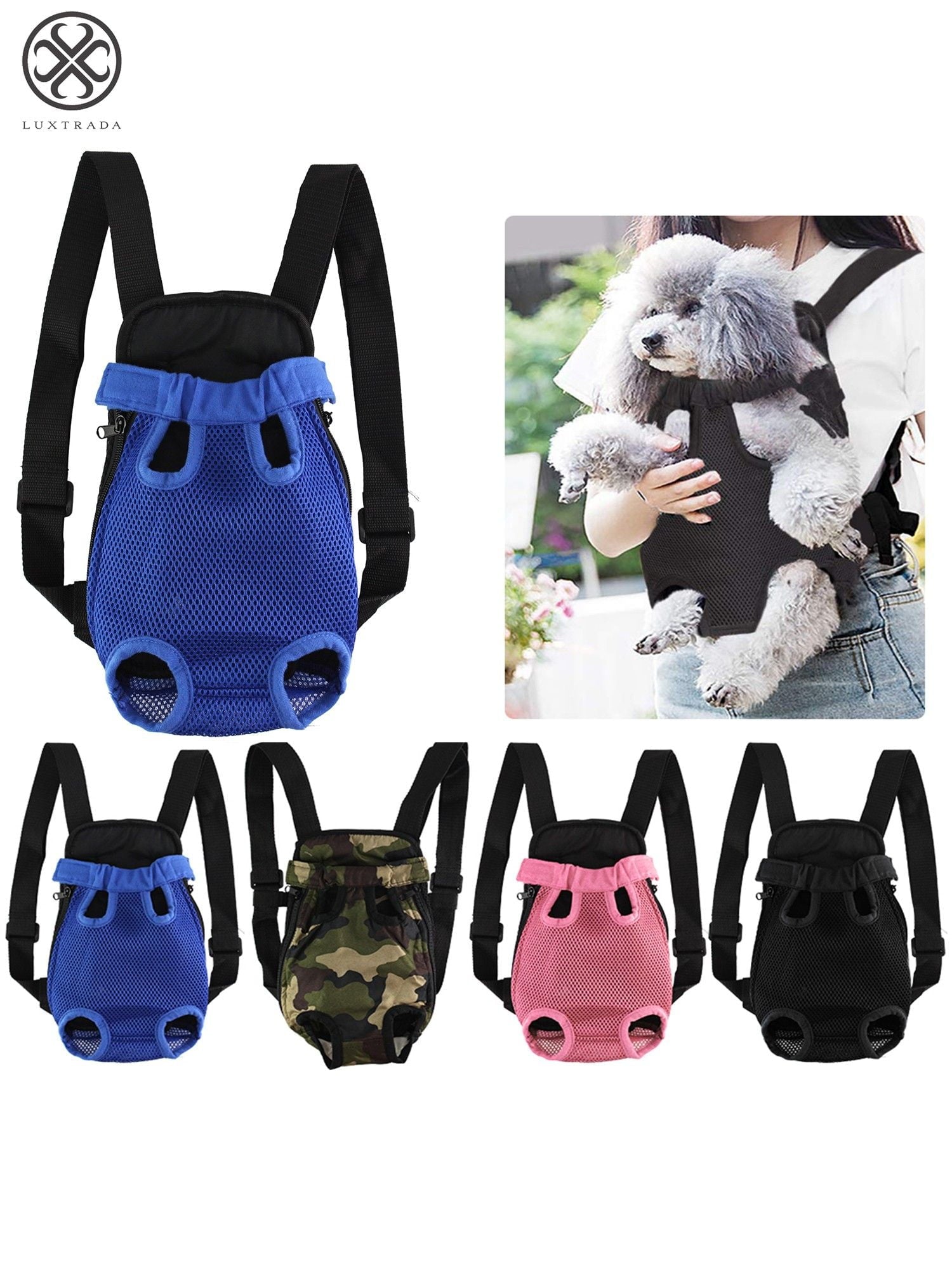 Luxtrada Pet Backpack Carrier Cat Dog Carriers Mesh Travel Bag Legs Out Front Chest Bag with Adjustable Padded Straps Openings (Pink,M)