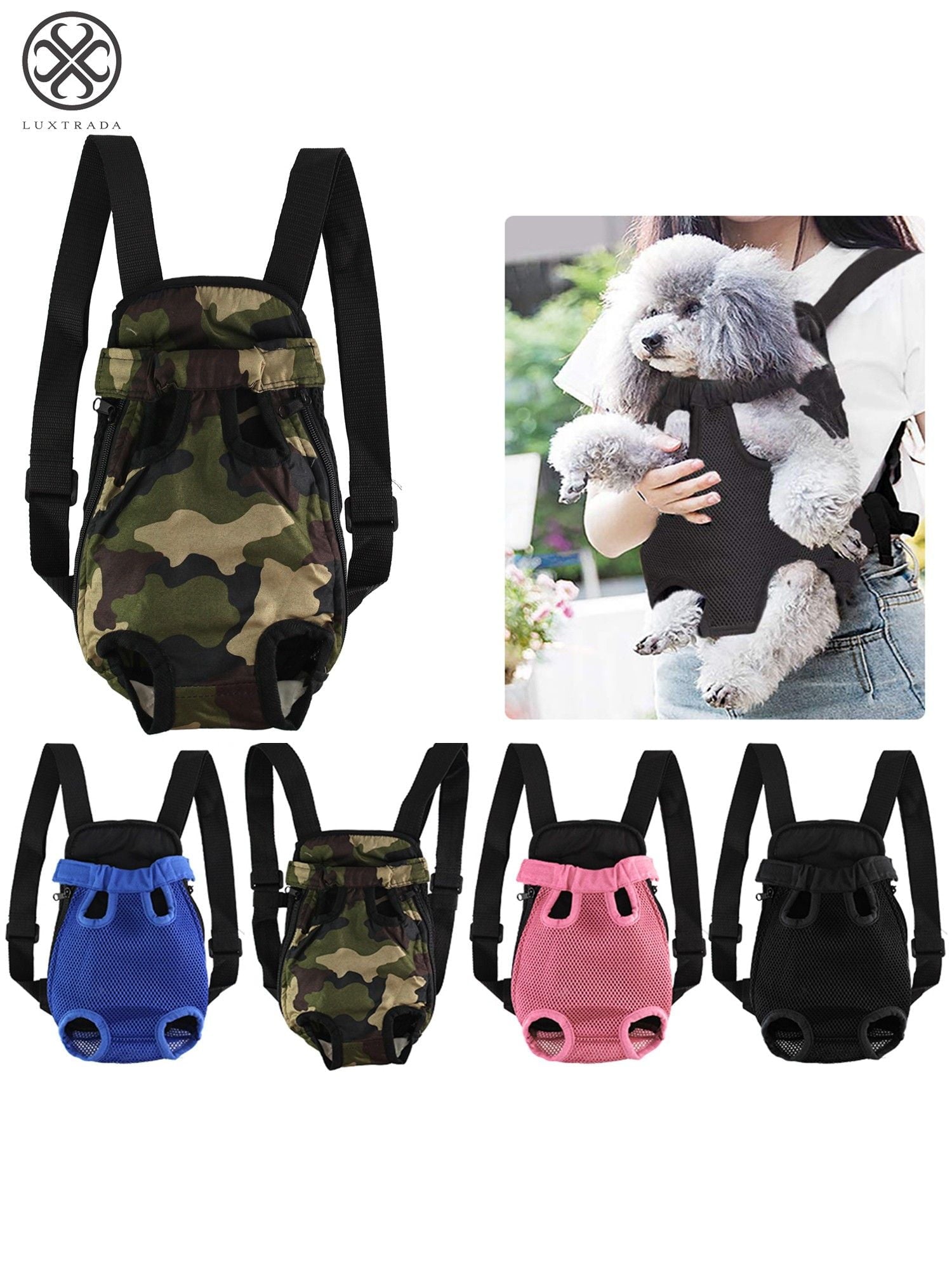 Luxtrada Pet Backpack Carrier Cat Dog Carriers Mesh Travel Bag Legs Out Front Chest Bag with Adjustable Padded Straps Openings (Pink,M)