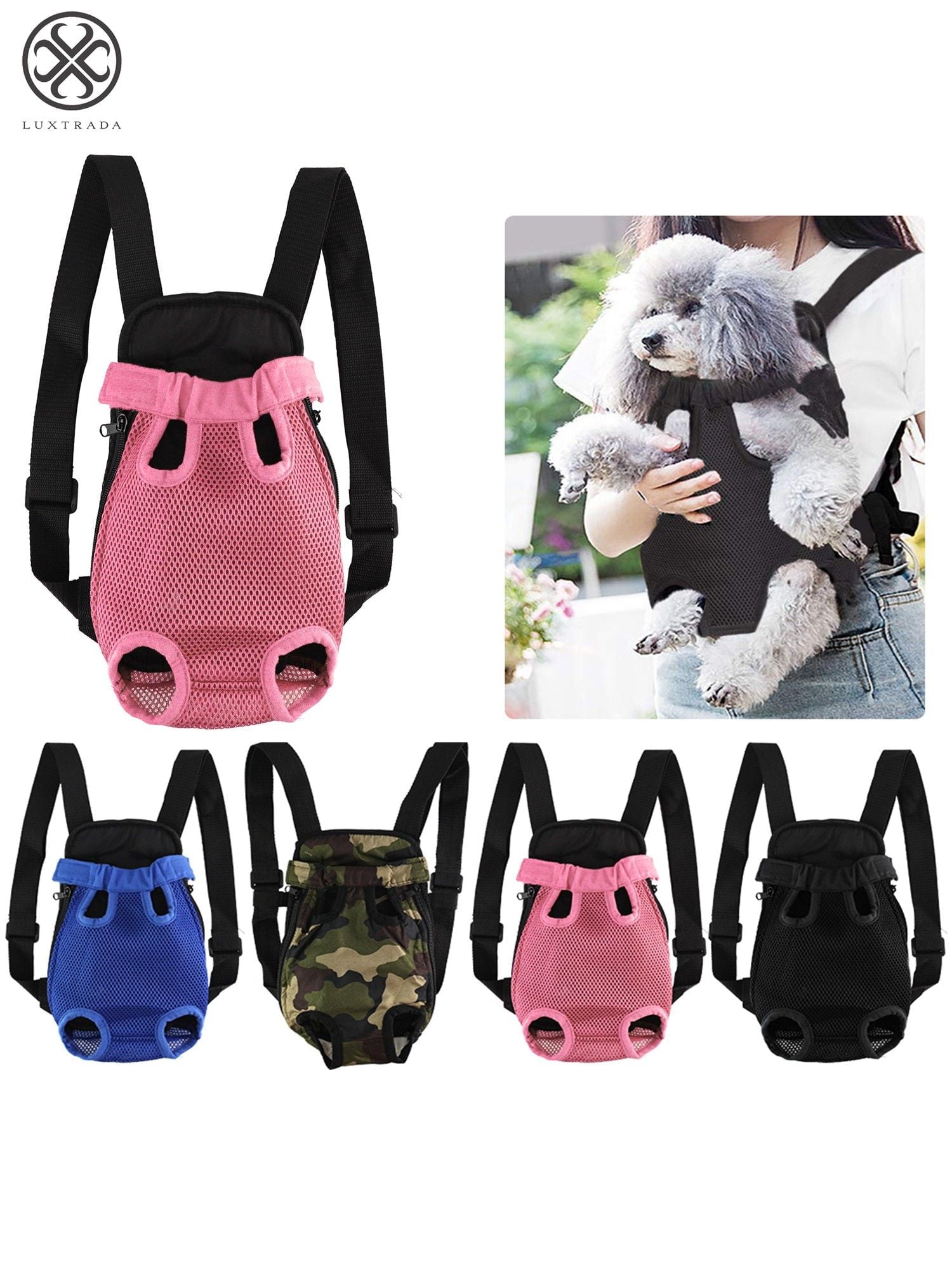 Luxtrada Pet Backpack Carrier Cat Dog Carriers Mesh Travel Bag Legs Out Front Chest Bag with Adjustable Padded Straps Openings (Pink,M)