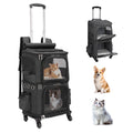 MINGYI Double-Compartment Pet Carrier with Wheels,Dog Backpack Carrier for 2 Small Dogs and Cats,Cat Rolling Carrier for Traveling/Taking a Walk/Trips to The Vet(Grey)