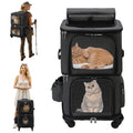 ManyFun Extra Large Double-Compartment Pet Carrier Backpack with Wheels for Small Dogs and Cats, Cat Rolling Carrier for 2 Cats, Perfect for Traveling/Taking a Walk/Trips to The Vet, Black