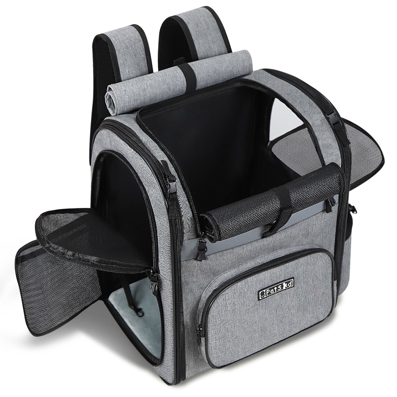 PETSKD Pet Carrier Backpack for Dogs Cats, 13x11x16.5 inches Outdoor Travel Backpack with with Safety Lock Zipperl, Large Space Foldable Backpack for Pets Under 20 lbs, Gray
