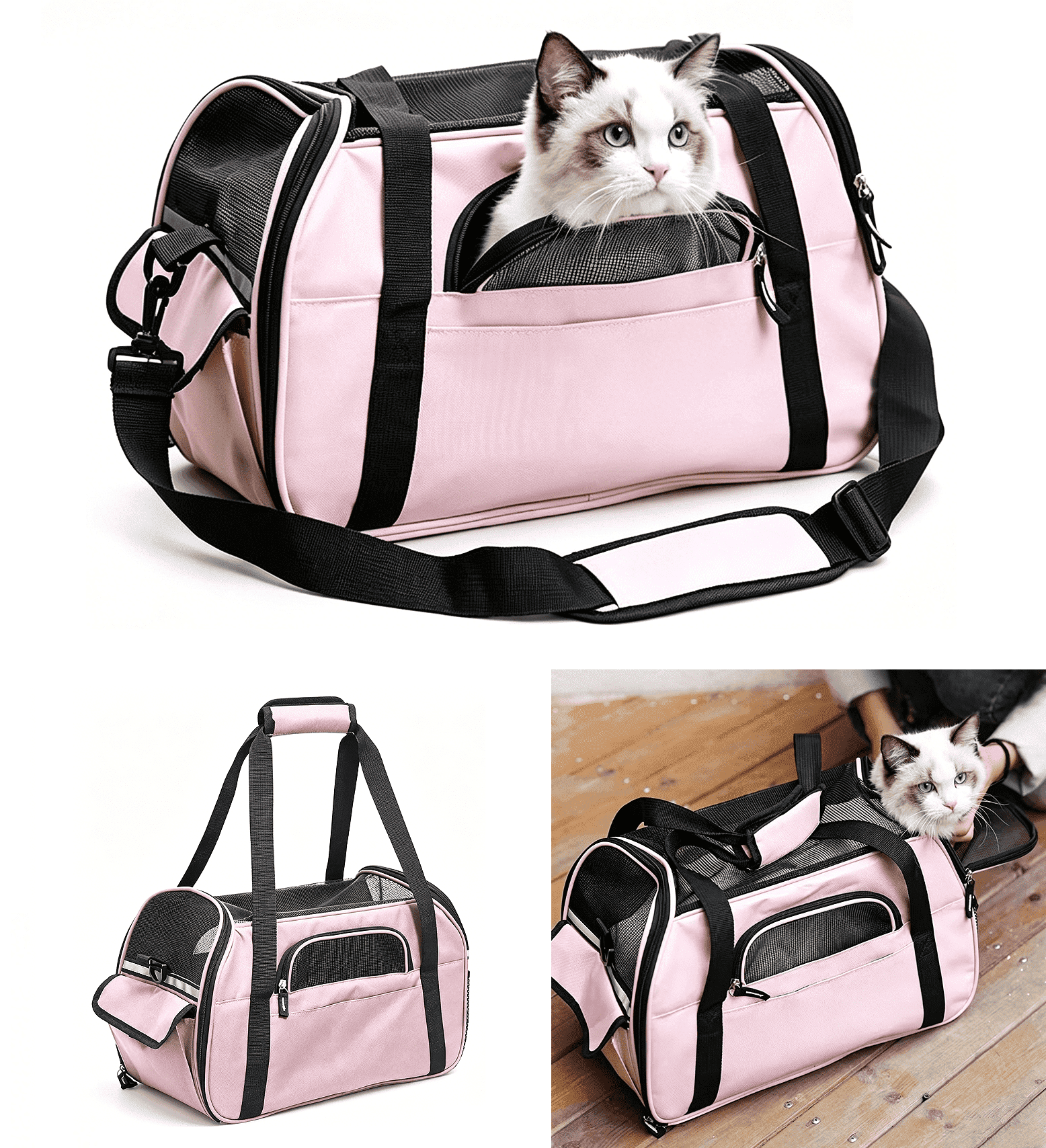 Pet Carrier Backpack, Holds up to 11 lbs, Travel Bag & Soft-Sided Crate for Small Dogs & Cats, Expandable with 5-Side Ventilation, Removable Pad & Luggage Strap, Gray，17"×9"×11"