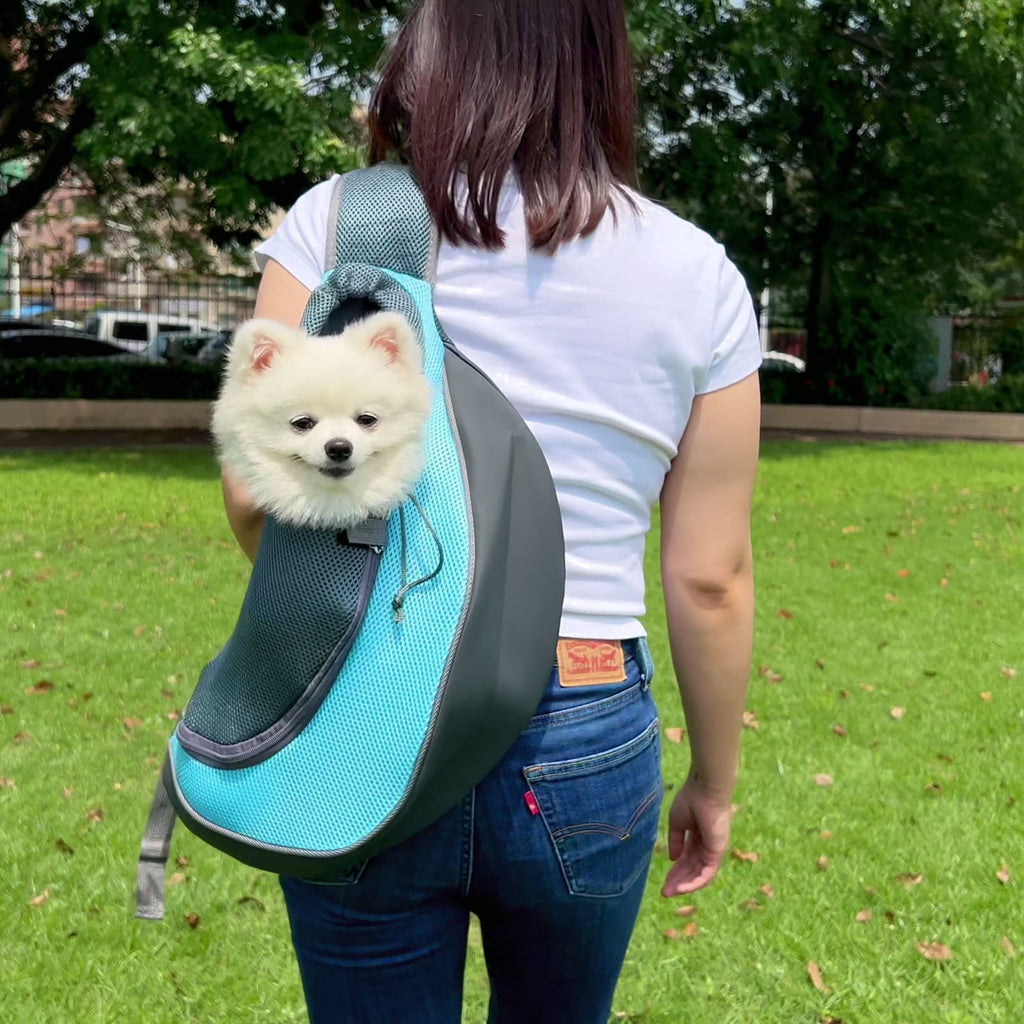 Pet Dog Sling Carrier 0-5 lbs, Pet Backpack, Drawstring Dog Papoose with Adjustable Strap, Breathable Mesh Bag for Puppy Cat, Crossbody Satchel Dog Purse for Outdoor Travel Walking