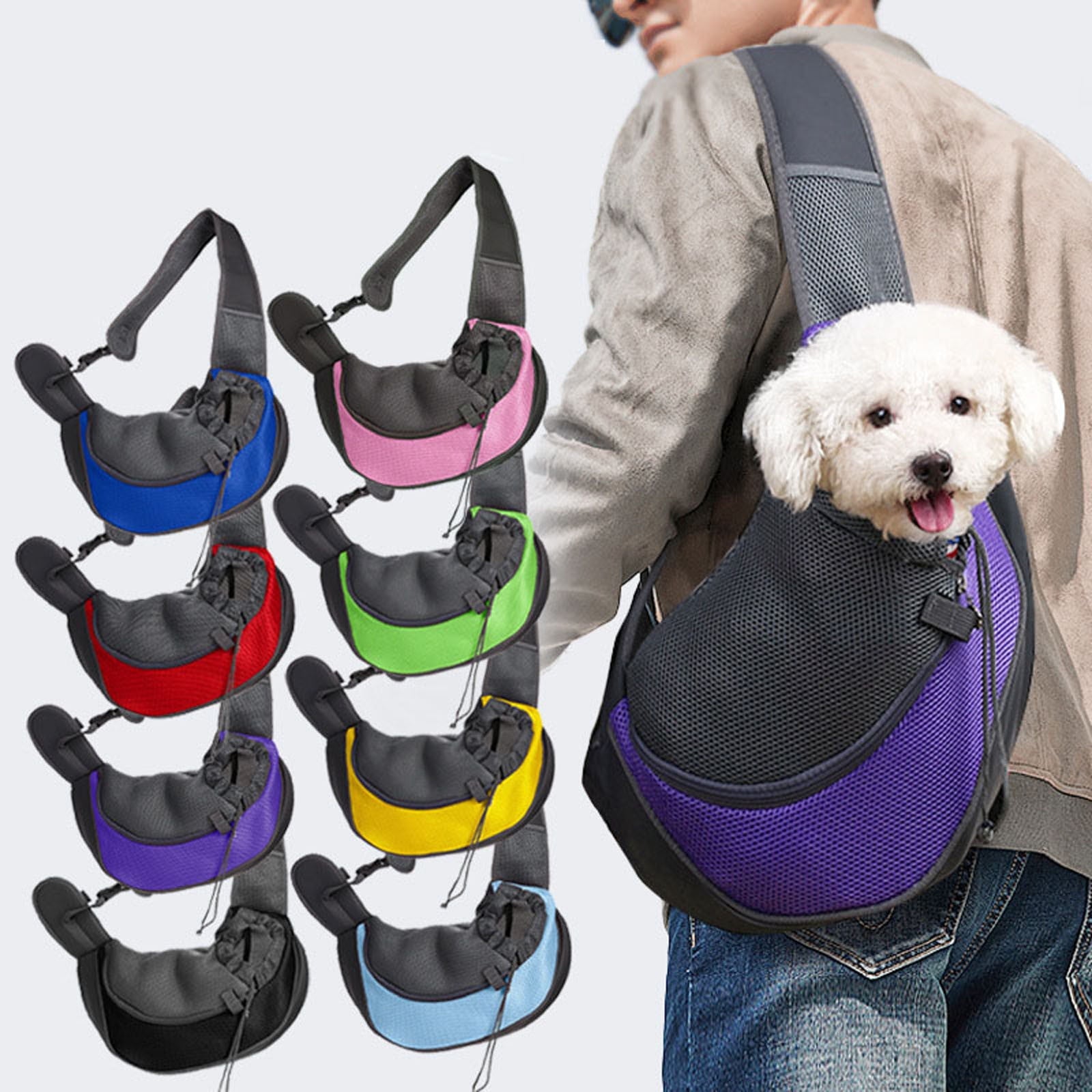 Pet Dog Sling Carrier 0-5 lbs, Pet Backpack, Drawstring Dog Papoose with Adjustable Strap, Breathable Mesh Bag for Puppy Cat, Crossbody Satchel Dog Purse for Outdoor Travel Walking