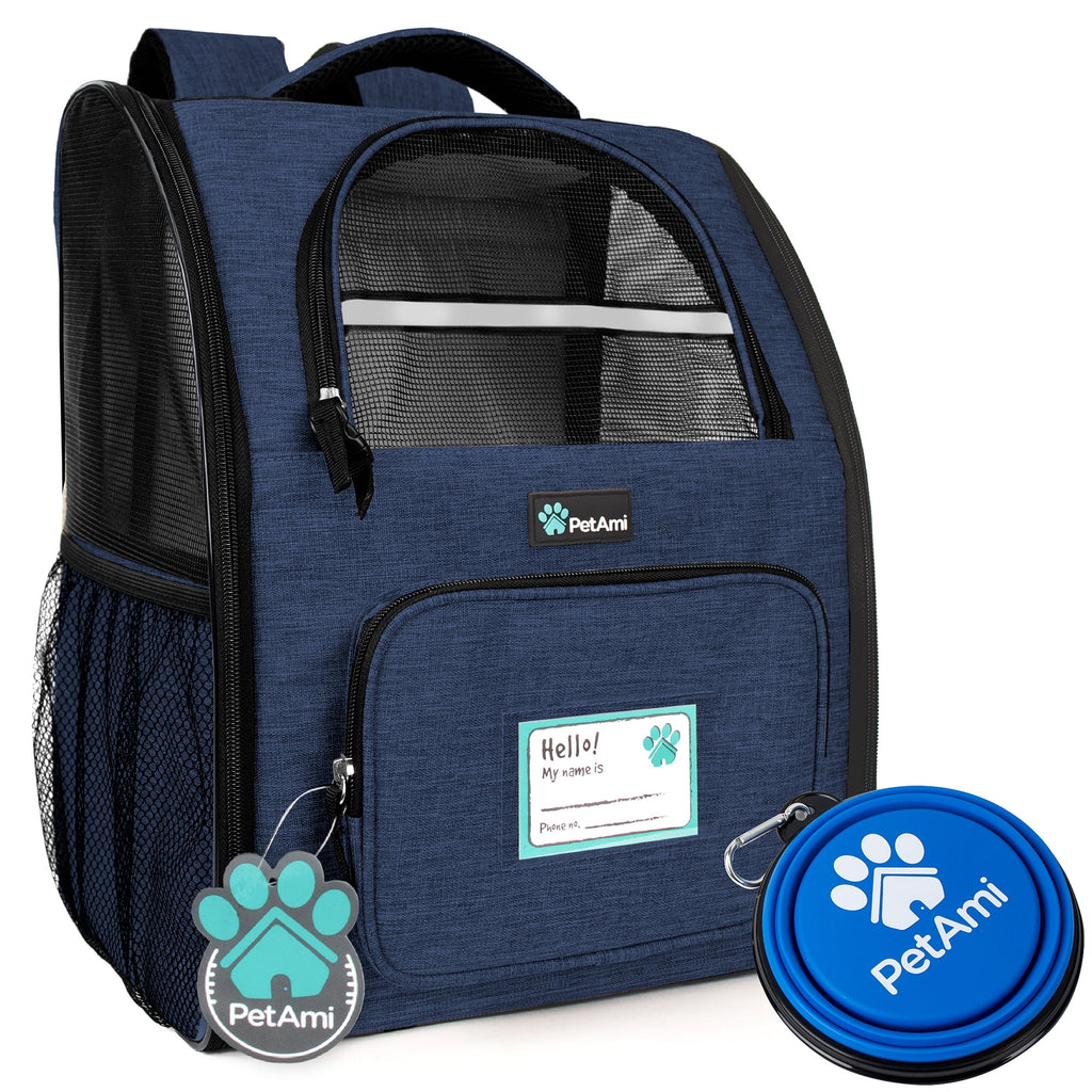 PetAmi Dog Backpack Carrier For Small Large Cat, Pet, Puppies, Ventilated Pet Hiking Backpack Travel Bag, Airline Approved Cat Backpack Carrier, Safety Back Support, Camping Biking Dog Bag, Navy