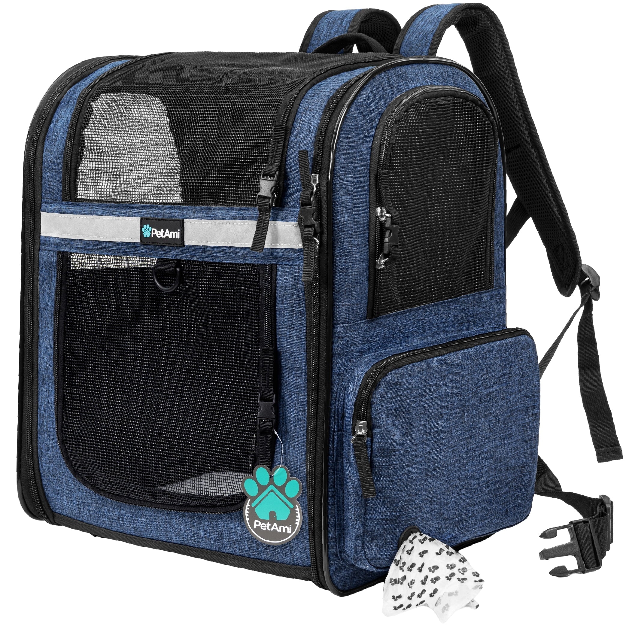 PetAmi Dog Backpack Carrier For Small Large Cat, Pet, Puppies, Ventilated Pet Hiking Backpack Travel Bag, Airline Approved Cat Backpack Carrier, Safety Back Support, Camping Biking, Max 18 lbs, Navy