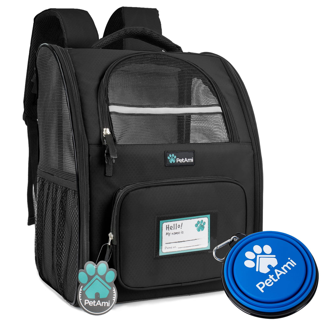 PetAmi Dog Backpack Carrier For Small Large Cat, Pet, Puppies, Ventilated Pet Hiking Backpack Travel Bag, Airline Approved Cat Backpack Carrier, Safety Back Support, Camping Biking Dog Bag, Black