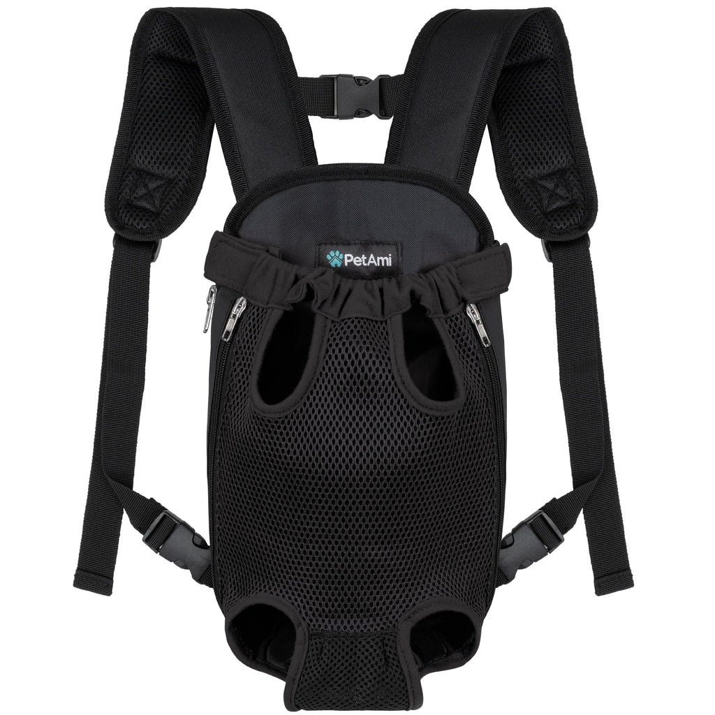 PetAmi Dog Carrier Backpack, Adjustable Dog Pet Cat Front Carrier Backpack | Ventilated Dog Chest Carrier for Hiking Camping Travel, Sling Bag for Small Medium Dog Cat Puppies, Large, 12-16 lbs, Black