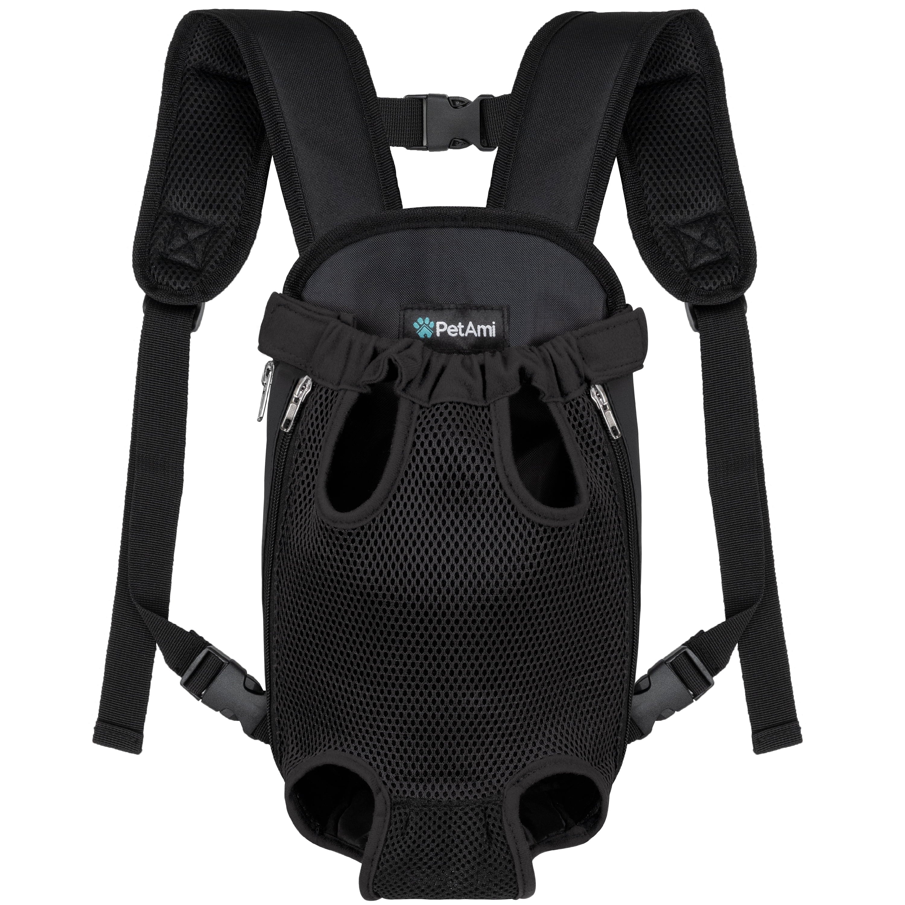 PetAmi Dog Carrier Backpack, Adjustable Dog Pet Cat Front Carrier Backpack | Ventilated Dog Chest Carrier for Hiking Camping Travel, Sling Bag for Small Medium Dog Cat Puppies, Large, 12-16 lbs, Black