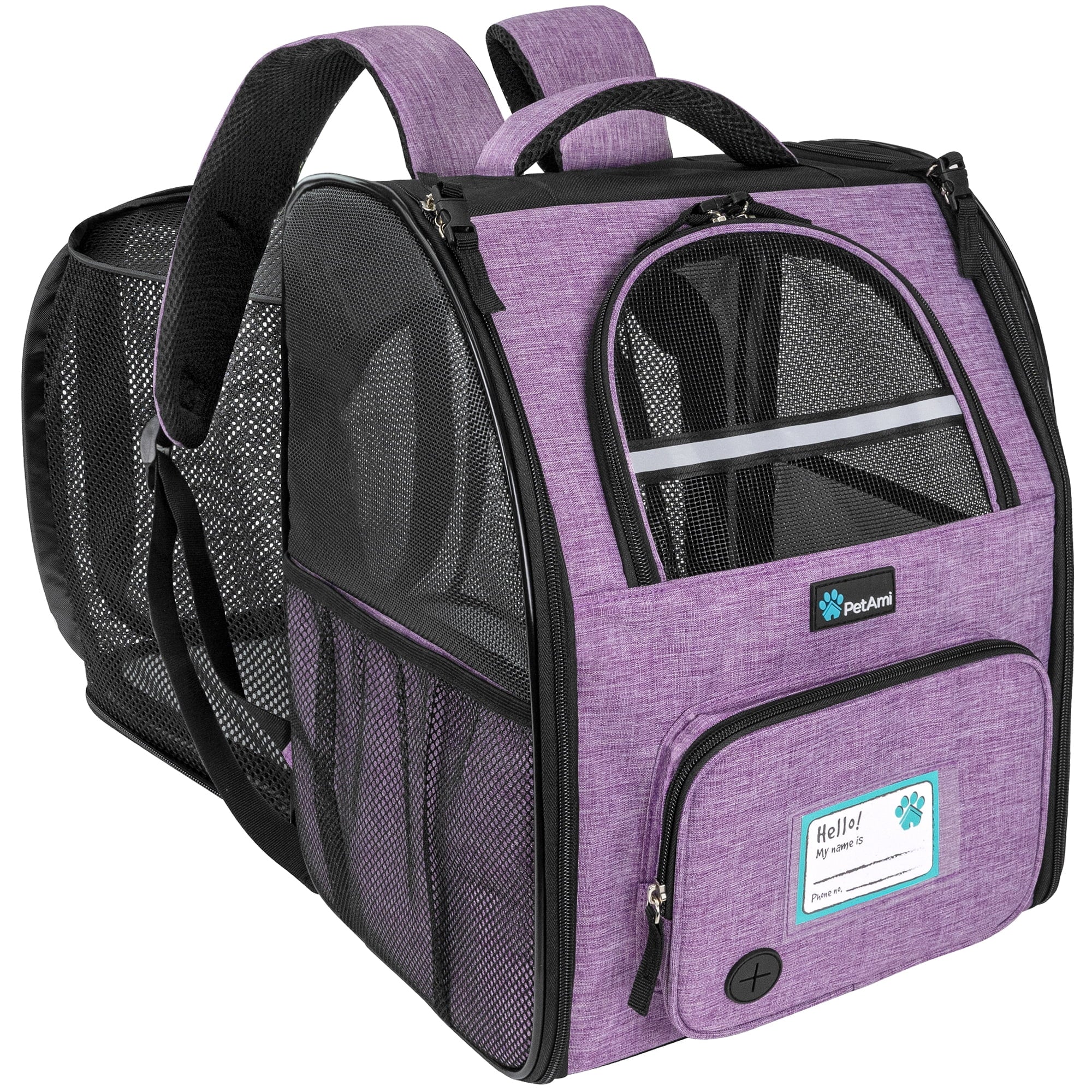 PetAmi Expandable Dog Backpack Carrier for Cats & Pets, Breathable Cat Carrier Backpack with Top Window & Multi-Entry, Ventilated Foldable Travel Carrier for Small Medium Pets up to 18 lbs, Purple
