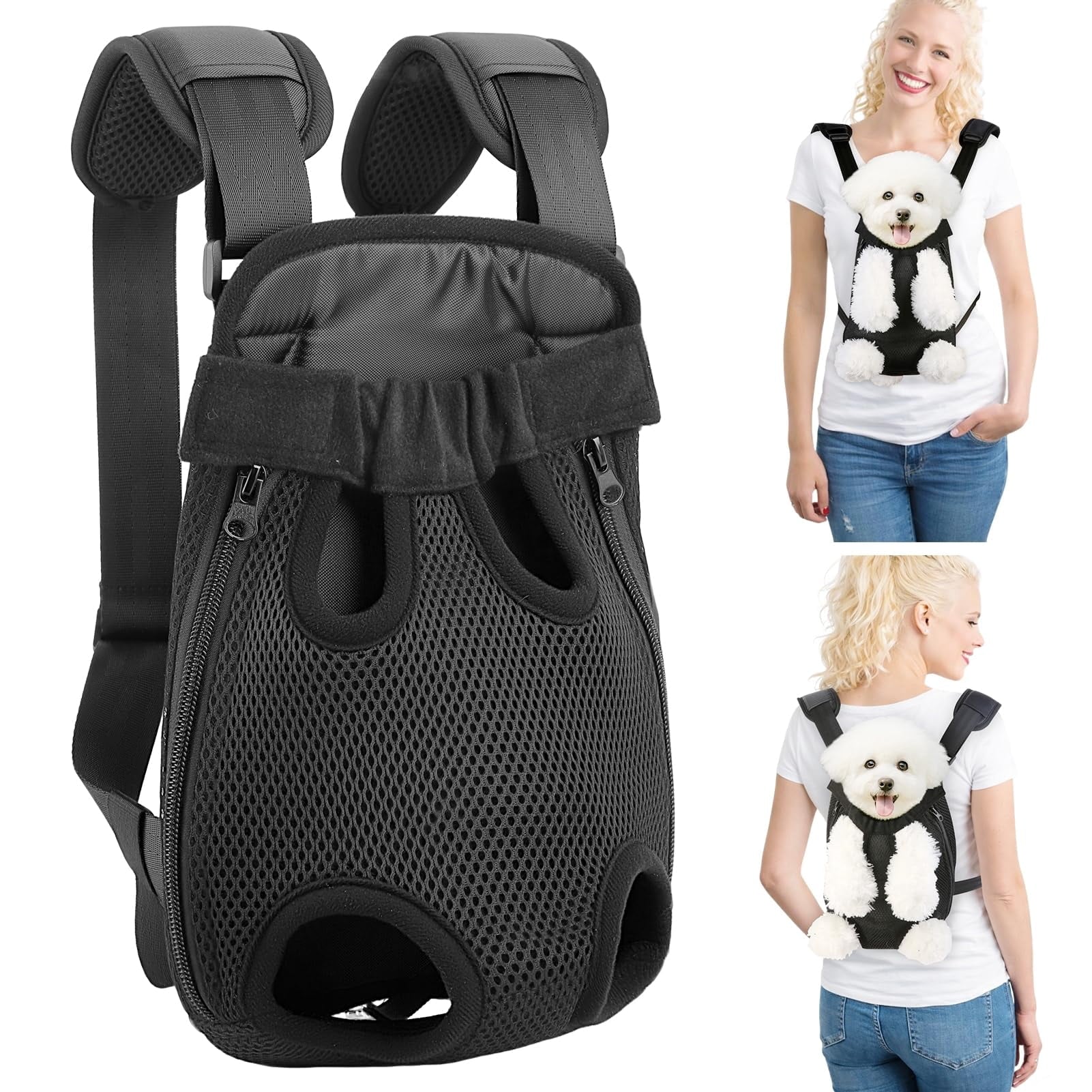 Tigebraver Dog Backpack Carrier, Adjustable Pet Front Carrier With Thick Padded Bottom Support, Legs-Out Chest Carrier For Small To Medium Dogs 7–11 lbs, For Walking, Hiking, Camping & Traveling