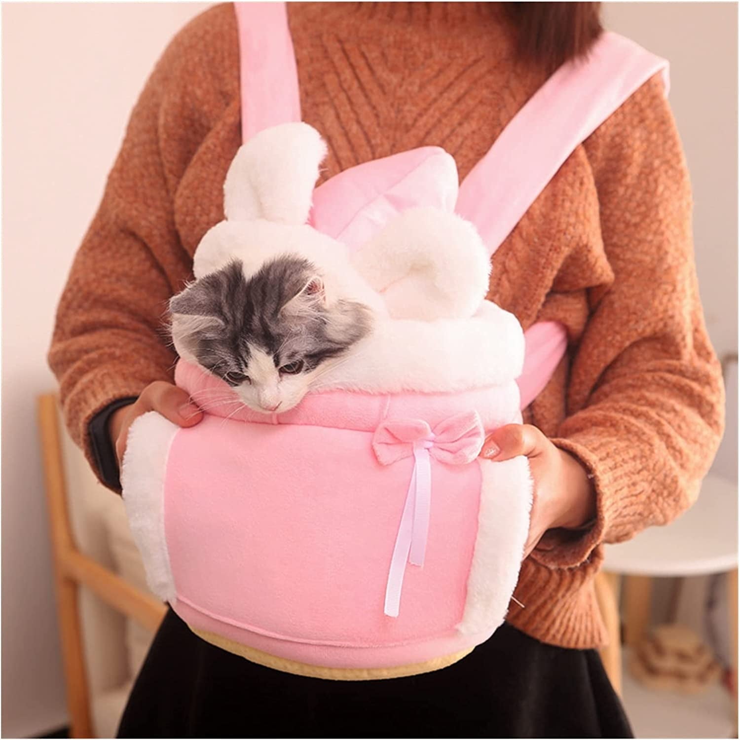 Warm Pet Carrier Bag Small Cat Dogs Backpack Winter Plush Pets Cage for Outdoor Travel Pet Hanging Chest Bags 6kg Load-Bearing (Color : Grey, Size : Medium)