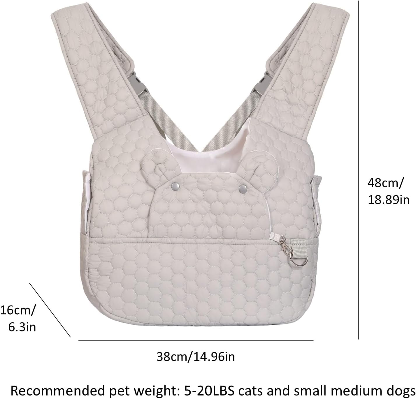 Dog Backpack Carrier for Dogs, Adjustable Strap Cat Carrier Sling, Hands-Free Front Facing Pets Sling Chest, Fit 5-15 Lbs Pets Carrier Backpack for Camping Hiking Traveling Cycling(Light Gray)
