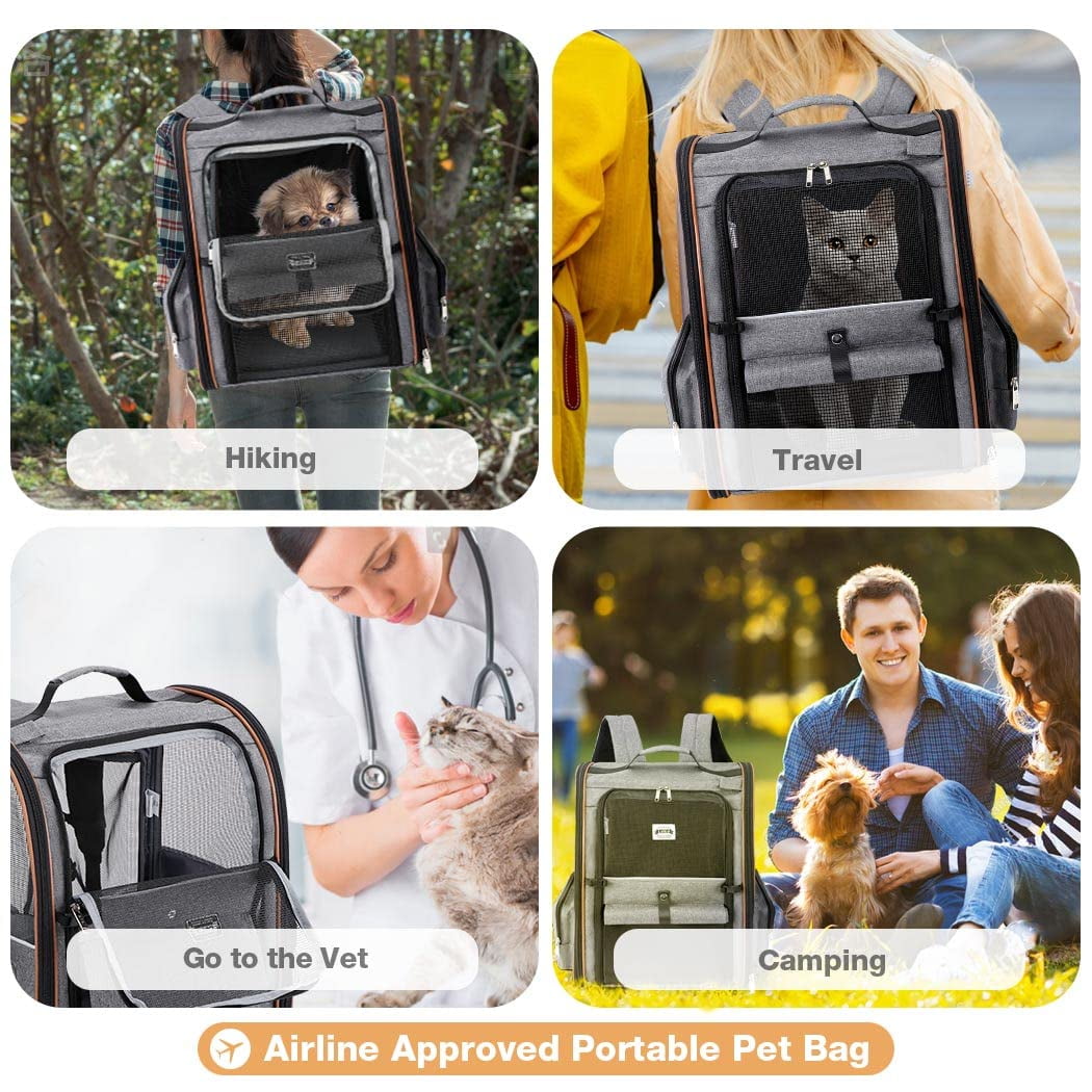 LEKE - Large Cat Backpack Carrier Expandable Pet Carrier Backpack for Small Dogs Medium Cats Fit Up to 18 Lbs, Dog Backpack Carrier, Foldable Puppy Backpack Carrier for Travel, Hiking,Grey