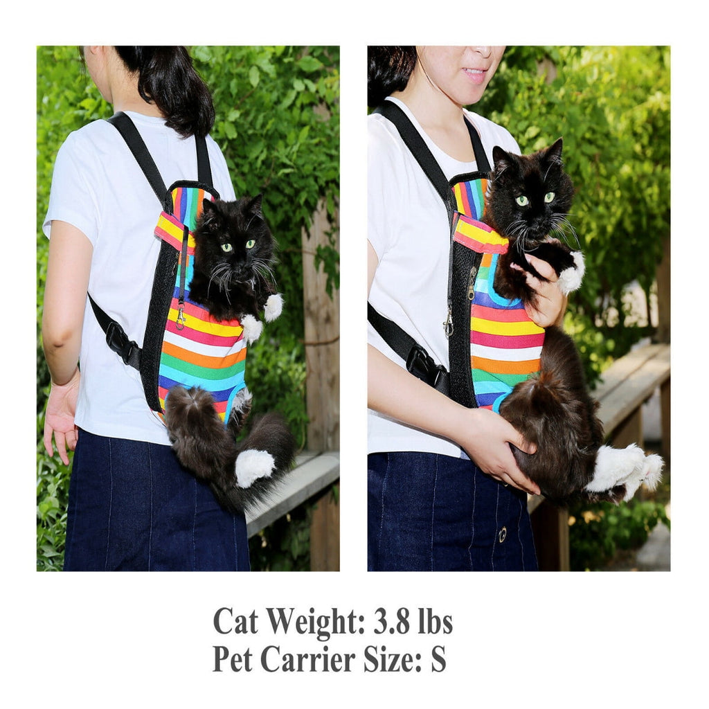 Fron Pouch Dog Carrier, Wide Straps with Shoulder Pads, Adjustable and Legs Out Pet Backpack Carrier(White Stripe/M)
