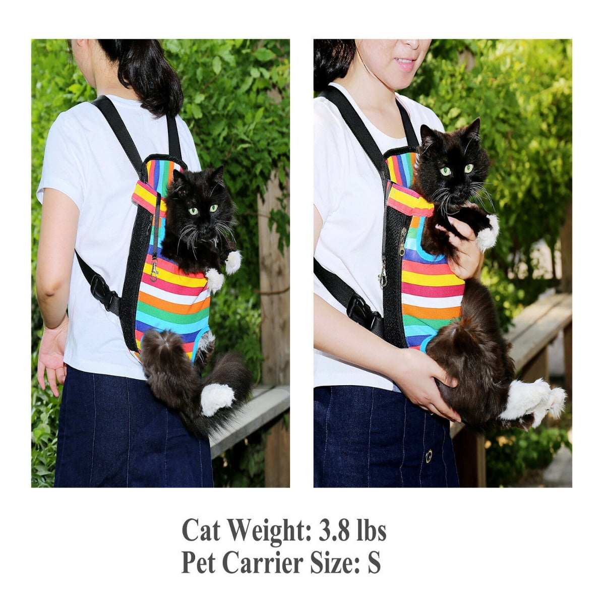 Fron Pouch Dog Carrier, Wide Straps with Shoulder Pads, Adjustable and Legs Out Pet Backpack Carrier(White Stripe/M)