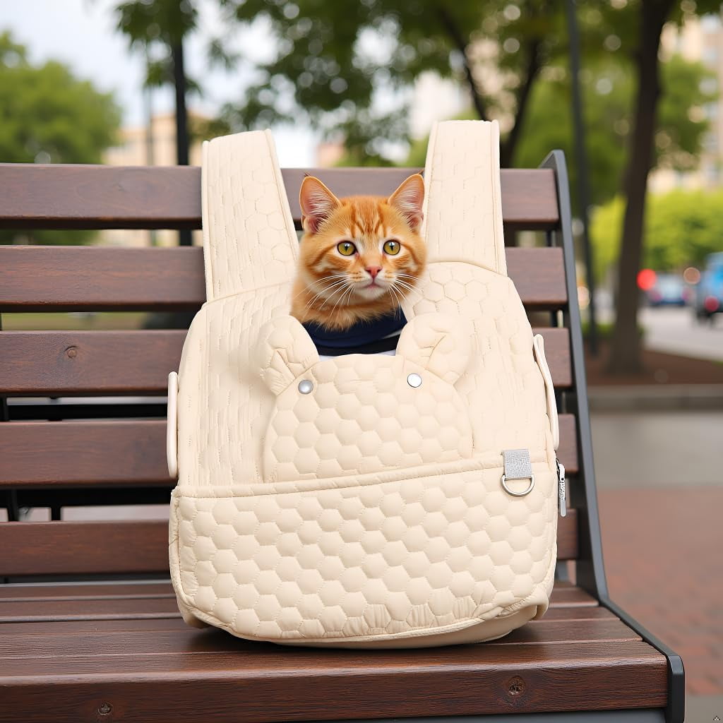 Dog Backpack Carrier for Dogs, Adjustable Strap Cat Carrier Sling, Hands-Free Front Facing Pets Sling Chest, Fit 5-15 Lbs Pets Carrier Backpack for Camping Hiking Traveling Cycling(Light Gray)
