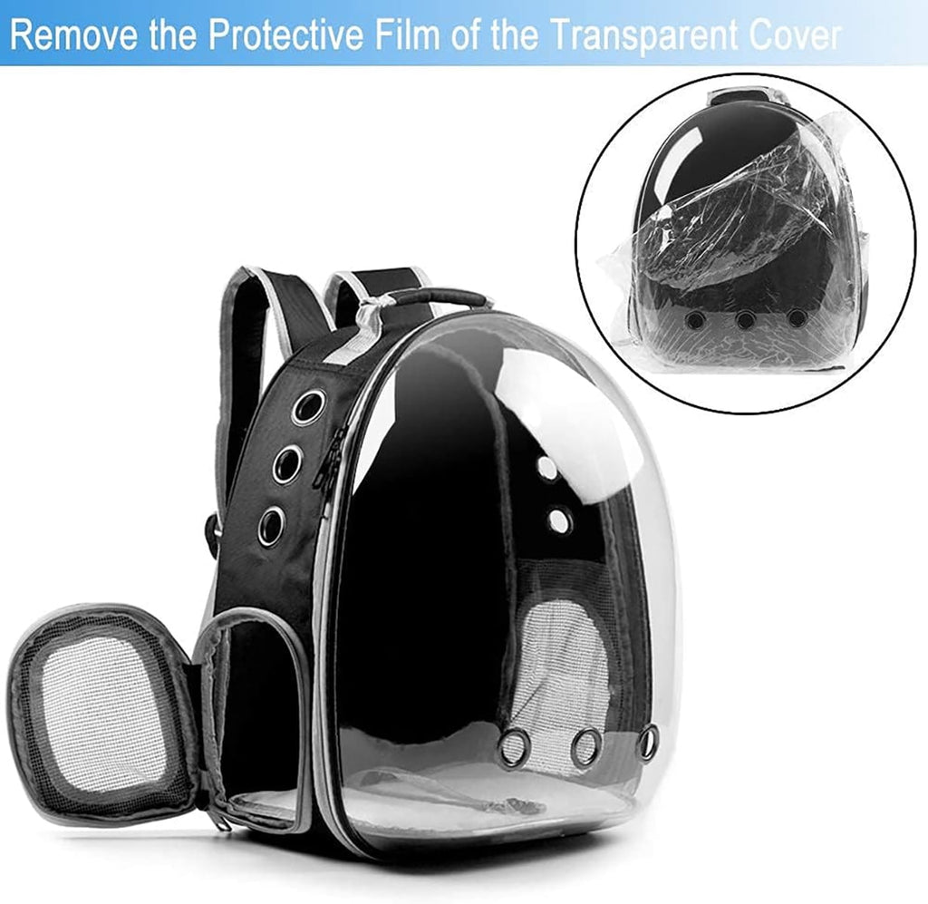 Asunby Outdoor Space Capsule Transparent Bubble Expandable Back Extension Pet Carrier Backpack, for Kittens and Small Dogs up to 13 Pounds, Black