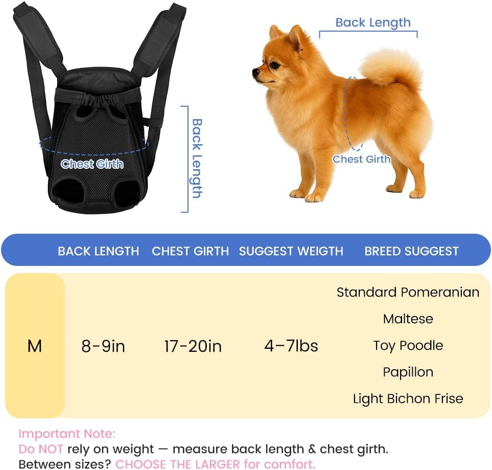 Dog Backpack Carrier, Adjustable Pet Front Carriers, Legs Out Carrying Sling Travel Bag for Small Medium Dogs 2.5-4 Lbs, Soft Wearable Puppy Chest Carry Backpacks for Walking/Hiking/Camping/Traveling