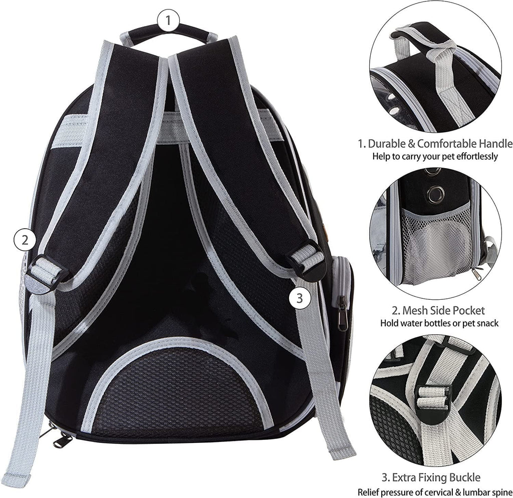 Costyle Pet Cat Carrier Backpack Transparent Space Capsule Pet Dog Bubble Bag Hiking Backpack Airline Approved Travel Carrier, Black