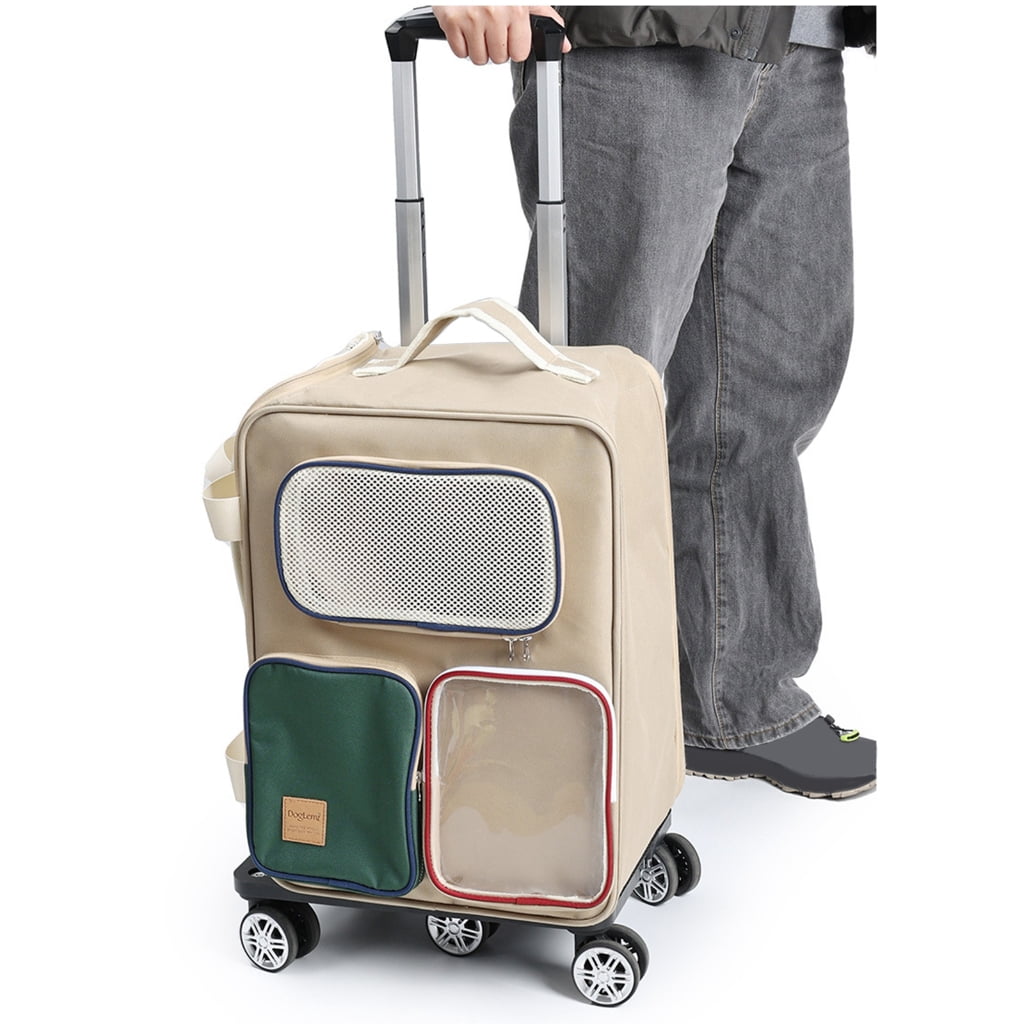 Wheeled Pet Carrier Backpack for Dogs and Cats, Foldable Travel Bag with Breathable Mesh for Vet Visits
