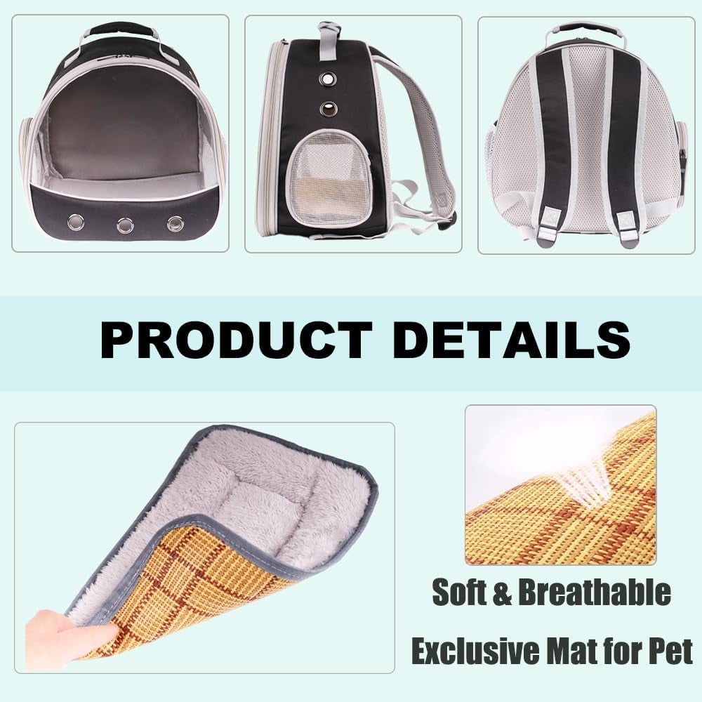 Small Animal Pet Carrier Backpack for 2 Guinea Pig, Hedgehog Carrier Portable Travel Cage with 7 Ventilation Holes, Clear Front Window and Soft Double-Sided Support and Comfy Fit Mat