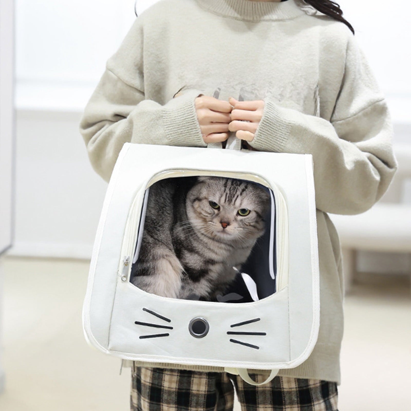 VAIFTILNO Pet Backpack Carrier, 13.78x13.78x9.84in, Traveler Breathable Transparent Carrier for Cats or Dogs, Pet Sling Carrier for Outdoor Hiking, Vet Visits, and Travel