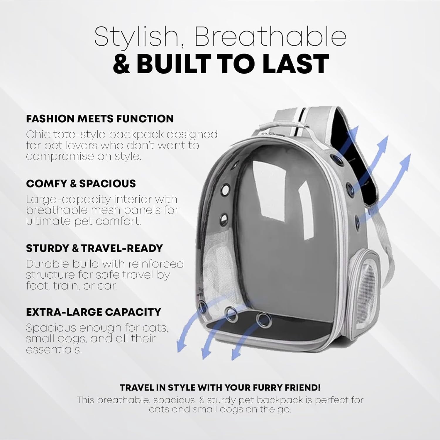 Nazarian's Large Capacity Pet Carrier Backpack for Cats & Dogs - Breathable, Sturdy, and Comfortable Small Travel Backpack for Hiking, and Outdoor - Secure and Lightweight Pet Backpack Carrier