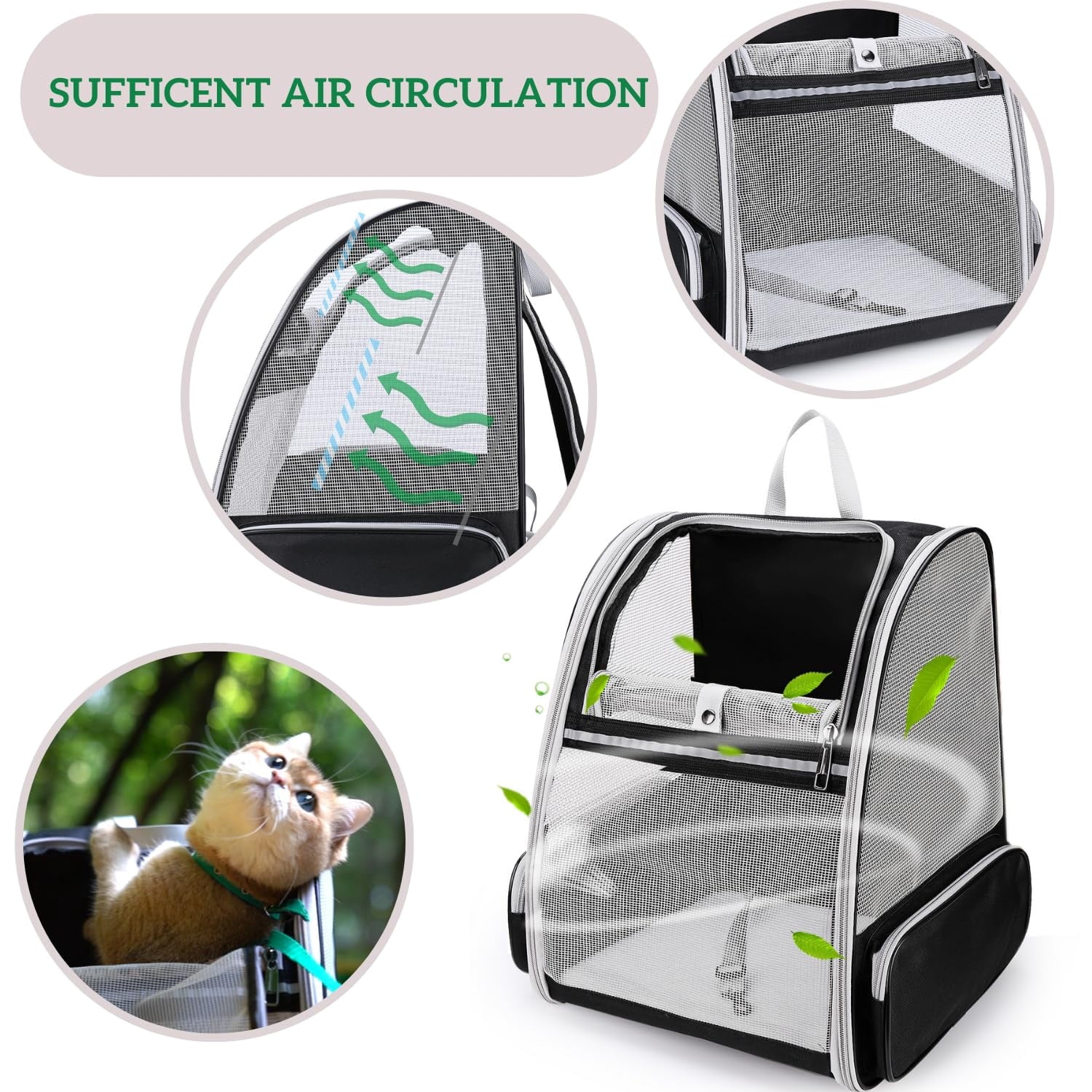 Asunby Cat Backpack Pet Carrier for Dogs Cats Puppies, Fully Ventilated Mesh, Airline Approved Travel Hiking Bag