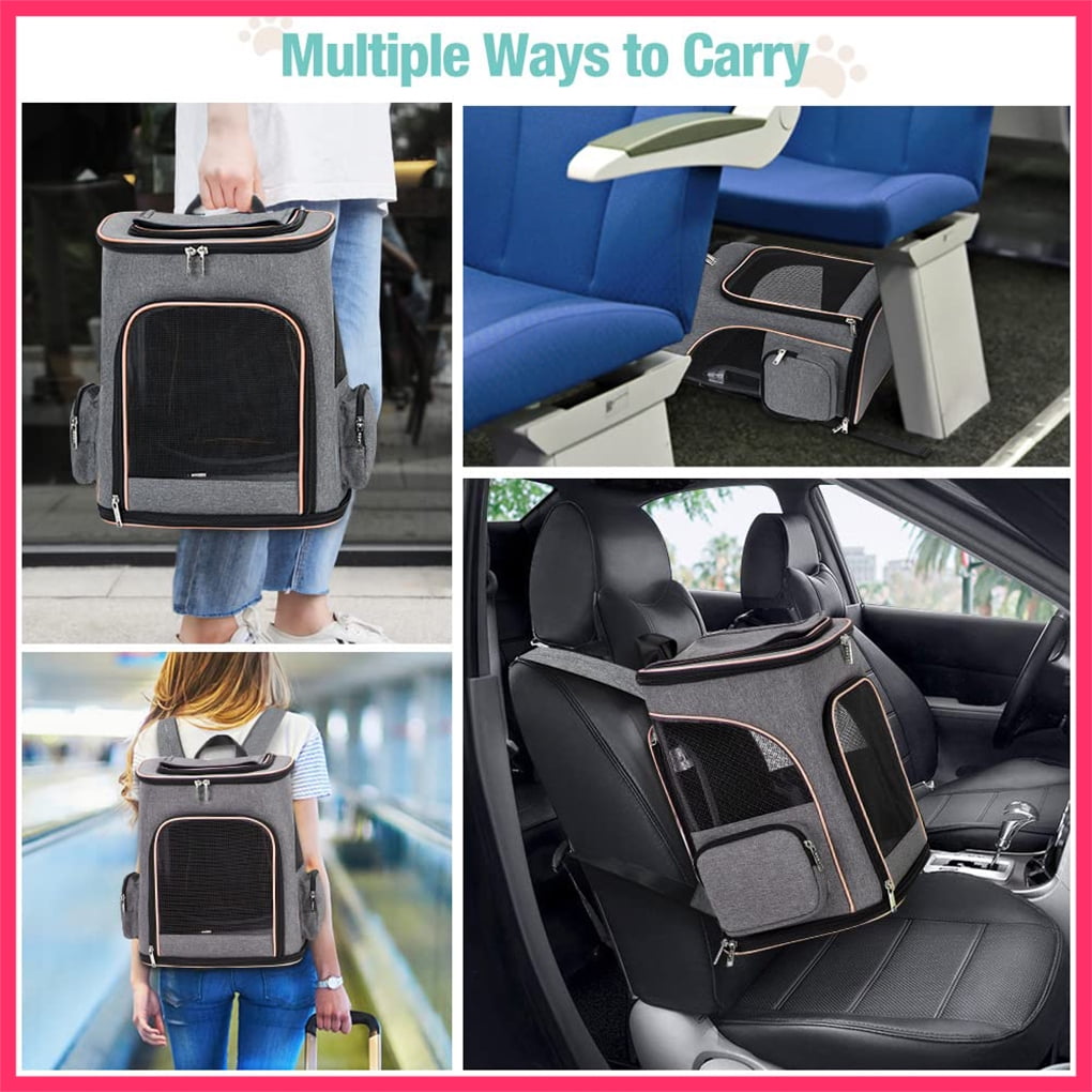 Lekesky - Expandable Cat & Dog Backpack Carrier - Airline Approved, Folds Flat, Holds Pets Up to 15 lbs (Grey)