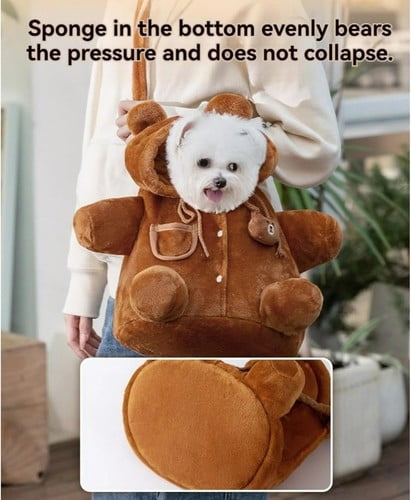ShadeMart Brown Pet Carrier Backpack, Plush Outing Bag with Cute Bear & Bee Design, Anti-Escape for Cats, Kittens & Small Dogs