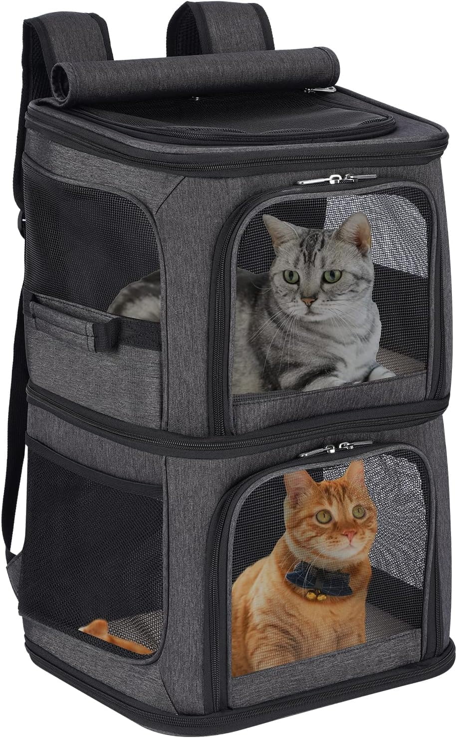 bathprove  2-in-1 Double Pet Carrier Backpack for Small Cats and Dogs, Portable Pet Travel Carrier, Super Ventilated Design, Ideal for Traveling/Hiking/Camping, Black