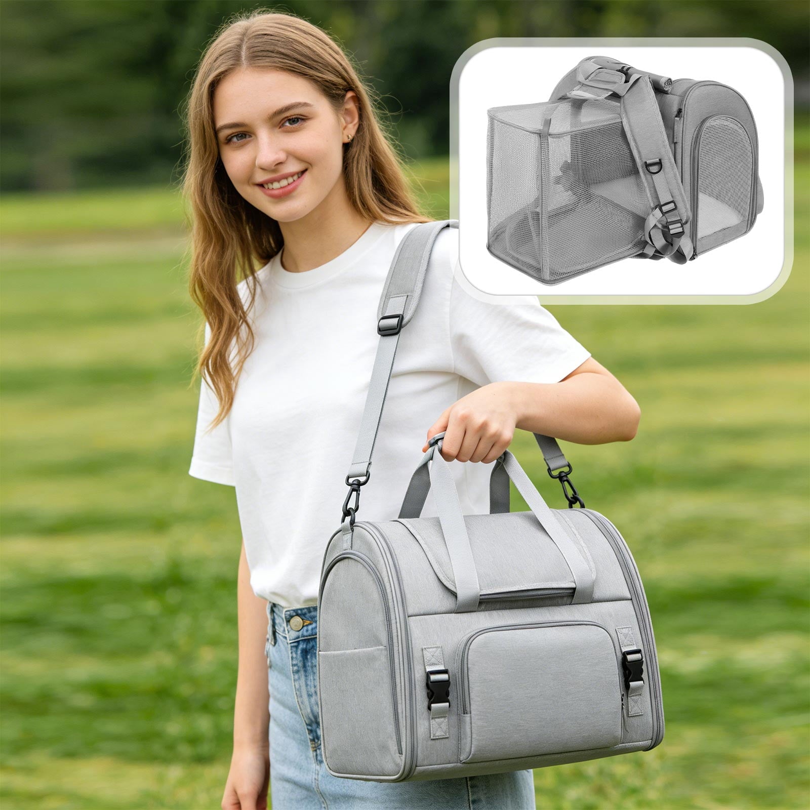 dgysar Expandable Pet Carrier Backpack for Cats & Small Dogs， Foldable Breathable Mesh Travel Bag with Adjustable Straps Brown 1PC